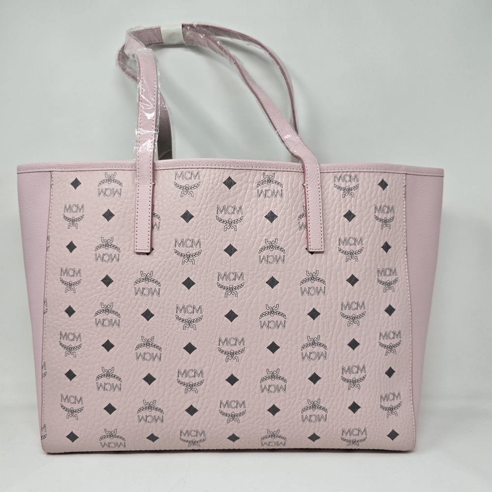 MCM Powder Pink Canvas Leather Visetos PORTUNA Shopper Purse Tote